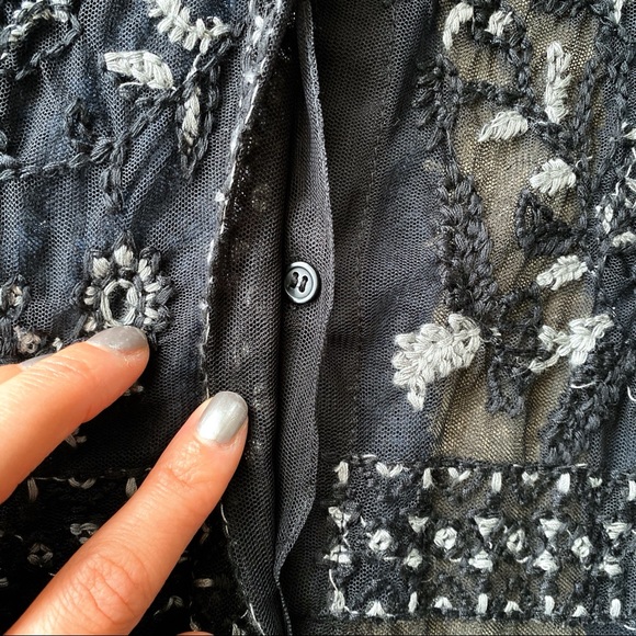 🖤 ZARA BOHO MESH EMBROIDERED CROCHET COLLARED SHEER MAXI DRESS/COVERUP! - Picture 10 of 16